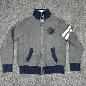 Tommy Hilfiger Mens Gray Navy Blue Full Zip Mock Neck Cotton‎ Knit Sweater Small